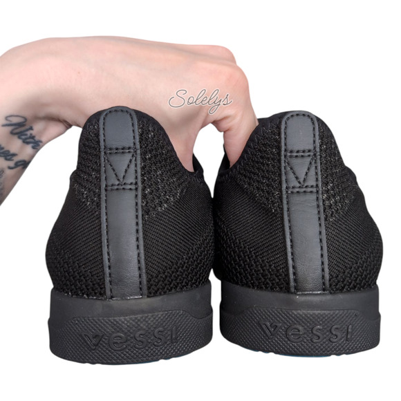 Vessi Weekend Mens 9 Asphalt Black on Black Waterproof Dyma-Tex Knit Sneaker - Picture 7 of 13